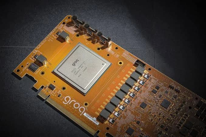 Groq LPU processor mounted on an orange accelerator board