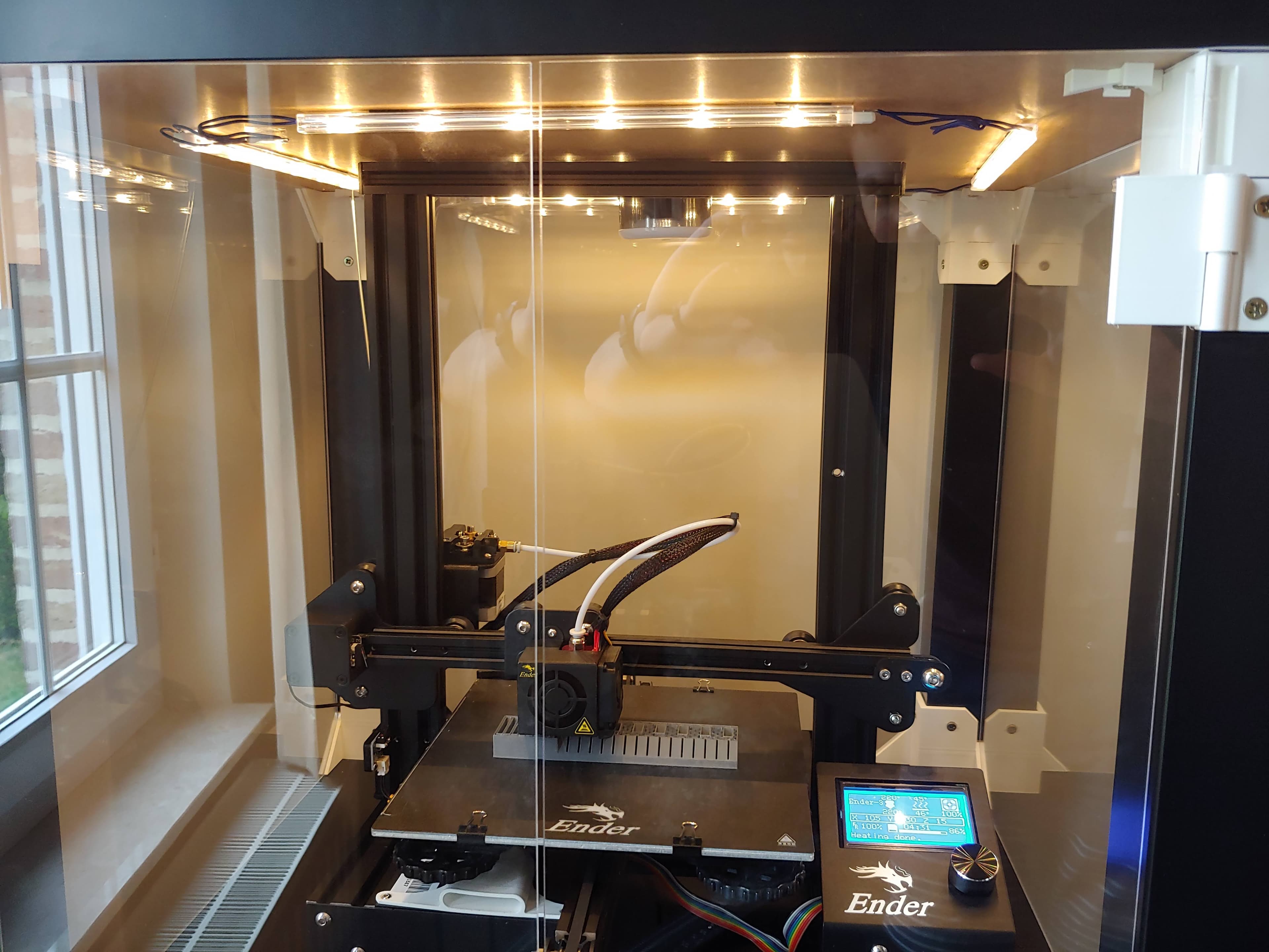 Creality Ender 3 inside a clear printer enclosure